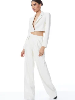 Alice and Olivia VEGAN LEATHER|ESSENTIALS*ABBOTT CROPPED RUCHED SLEEVE VEGAN LEATHER BLAZER