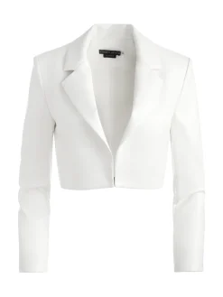 Alice and Olivia VEGAN LEATHER|ESSENTIALS*ABBOTT CROPPED RUCHED SLEEVE VEGAN LEATHER BLAZER