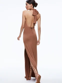 Alice and Olivia MAXI|DRESSES*AMAYA HALTER NECK HIGH SLIT DRESS