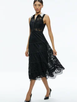 Alice and Olivia VALENTINE'S DAY EDIT|GUEST OF*ANAYA EMBELLISHED COLLAR LACE MIDI DRESS