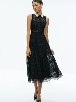Alice and Olivia VALENTINE'S DAY EDIT|GUEST OF*ANAYA EMBELLISHED COLLAR LACE MIDI DRESS
