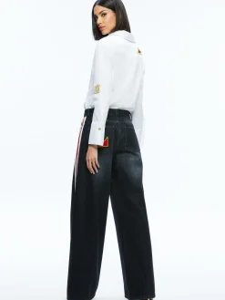 Alice and Olivia STACEY'S FAVORITES|TOPS*A+O X BASQUIAT FINELY EMBELLISHED BUTTON DOWN