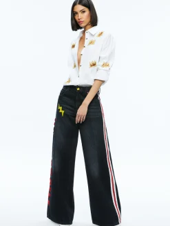Alice and Olivia STACEY'S FAVORITES|TOPS*A+O X BASQUIAT FINELY EMBELLISHED BUTTON DOWN