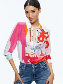 Alice and Olivia TOPS*A+O X BASQUIAT WILLA PLACKET TOP