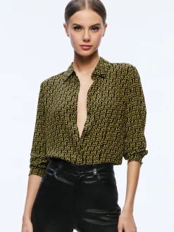 Alice and Olivia TOPS*A+O X BASQUIAT WILLA PLACKET TOP