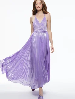 Alice and Olivia GUEST OF|MAXI*ARISTA SLEEVELESS HALTER NECK PLEATED MAXI DRESS