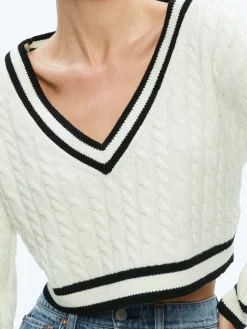 Alice and Olivia ESSENTIALS|SWEATERS*AYDEN CROPPED V-NECK PULLOVER