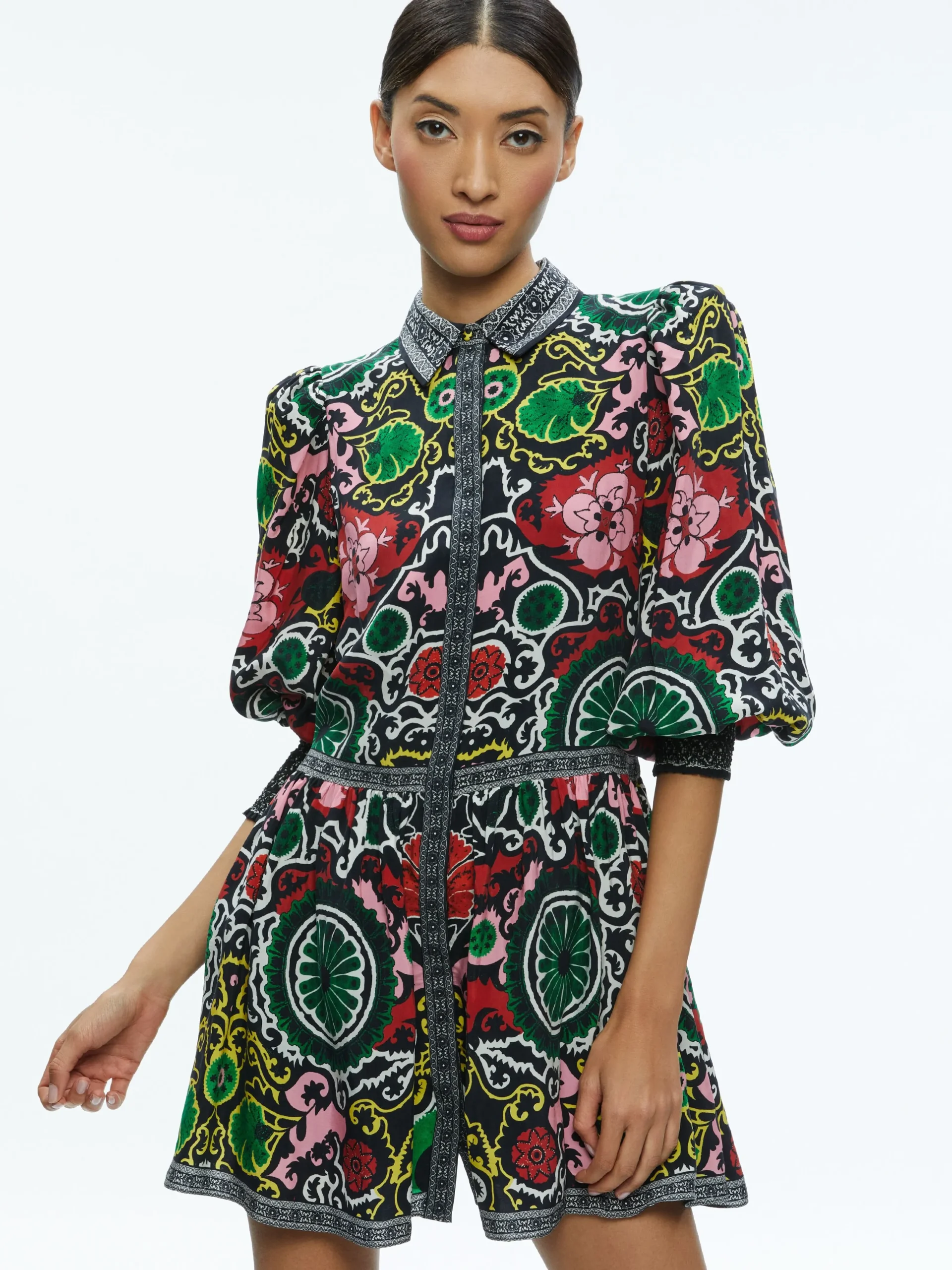 Alice and Olivia MINI|DRESSES*BERTHA BLOUSON SLEEVE MINI DRESS