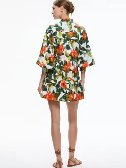 Alice and Olivia MINI|DRESSES*CAILIN BUTTON FRONT BLOUSON SLEEVE MINI DRESS