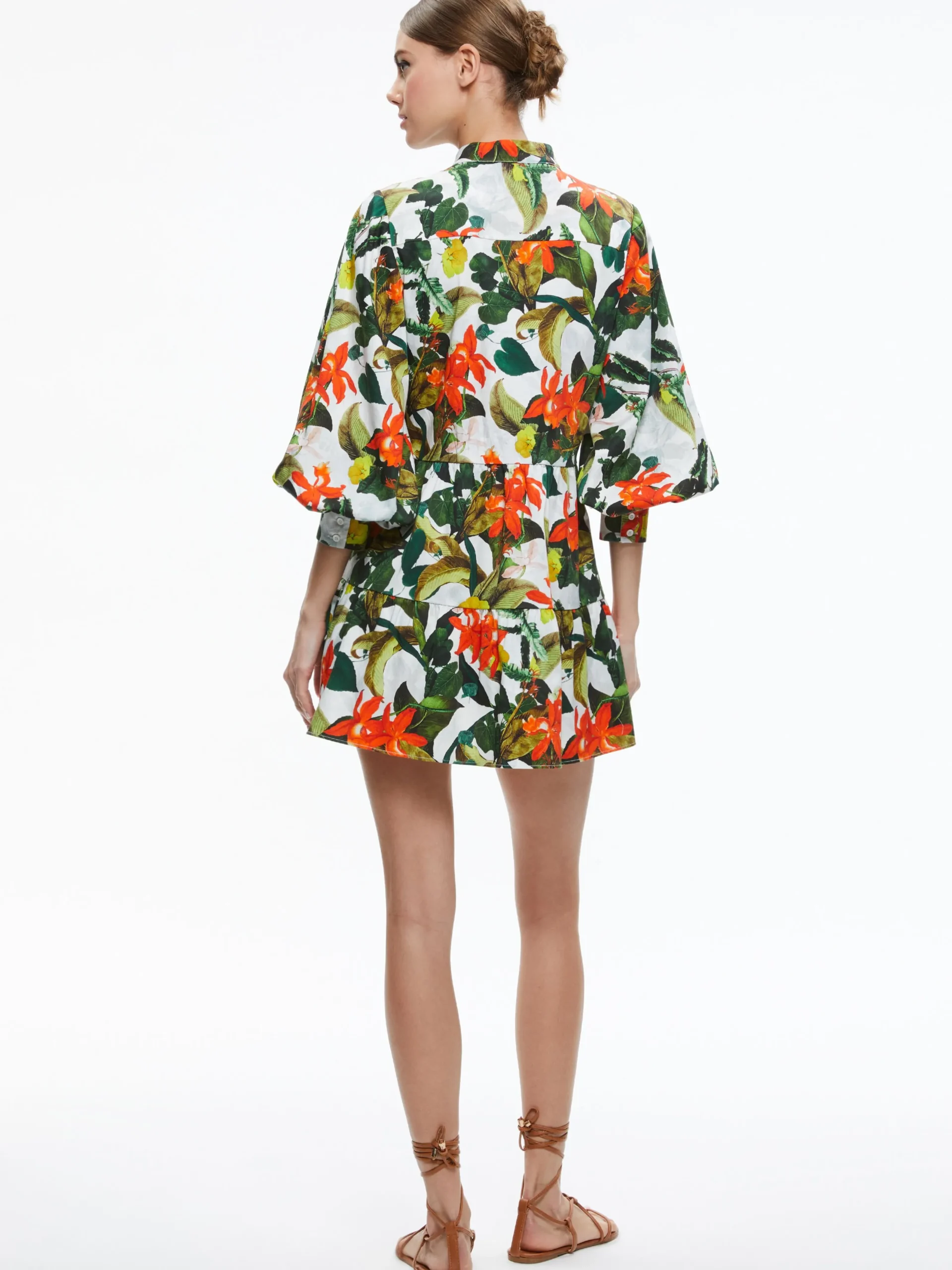 Alice and Olivia MINI|DRESSES*CAILIN BUTTON FRONT BLOUSON SLEEVE MINI DRESS