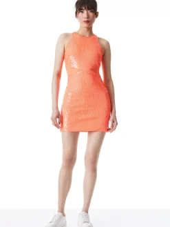 Alice and Olivia MINI|DRESSES*CARA SEQUIN MESH CUT OUT MINI DRESS