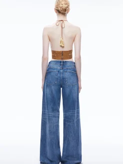 Alice and Olivia TOPS*CARLI EMBROIDERED TIE NECK BRA TOP