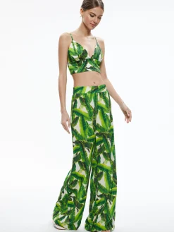 Alice and Olivia MATCHING SETS*CARLI TIE BACK BRA TOP + RUSSELL HIGH WAISTED SMOCKED WAISTBAND PANT
