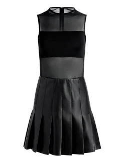 Alice and Olivia VEGAN LEATHER|MINI*CHARA VEGAN LEATHER PLEATED MINI DRESS