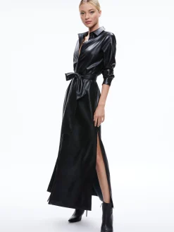 Alice and Olivia VEGAN LEATHER|ESSENTIALS*CHASSIDY VEGAN LEATHER MAXI SHIRT DRESS
