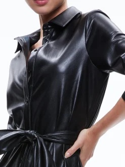 Alice and Olivia VEGAN LEATHER|ESSENTIALS*CHASSIDY VEGAN LEATHER MAXI SHIRT DRESS