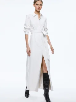 Alice and Olivia ESSENTIALS|MAXI*CHASSIDY VEGAN LEATHER MAXI SHIRT DRESS