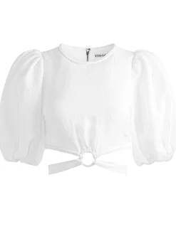 Alice and Olivia TOPS*COLETTE TIE PUFF SLEEVE CROP TOP
