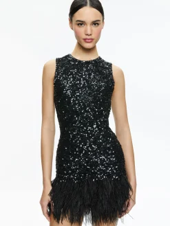 Alice and Olivia GUEST OF|MINI*COLEY EMBELLISHED FEATHER TRIM MINI DRESS