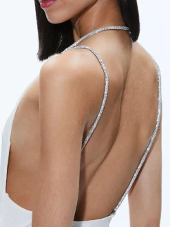 Alice and Olivia GUEST OF|MIDI*CORAL CRYSTAL STRAP MIDI DRESS