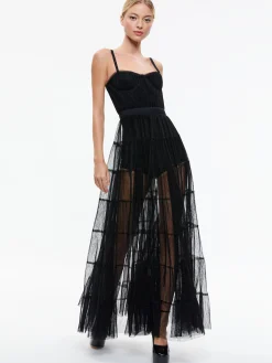 Alice and Olivia GUEST OF|MAXI*DEENA PLEATED MAXI DRESS WITH HOT PANT