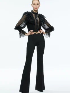 Alice and Olivia VALENTINE'S DAY EDIT|TOPS*DELPHA RUFFLE LACE BLOUSON SLEEVE CROPPED TOP
