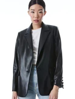 Alice and Olivia JACKETS + COATS*DENNY VEGAN LEATHER NOTCH COLLAR BLAZER