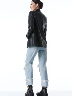 Alice and Olivia JACKETS + COATS*DENNY VEGAN LEATHER NOTCH COLLAR BLAZER