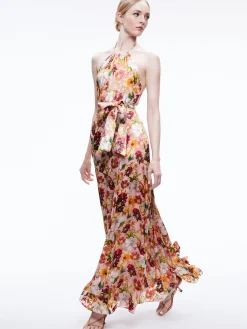 Alice and Olivia GUEST OF|MAXI*DITA TIE NECK HALTER DRESS
