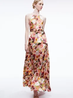 Alice and Olivia GUEST OF|MAXI*DITA TIE NECK HALTER DRESS