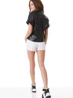 Alice and Olivia VEGAN LEATHER|ESSENTIALS*EDYTH VEGAN LEATHER BUTTON DOWN