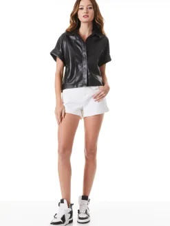 Alice and Olivia VEGAN LEATHER|ESSENTIALS*EDYTH VEGAN LEATHER BUTTON DOWN