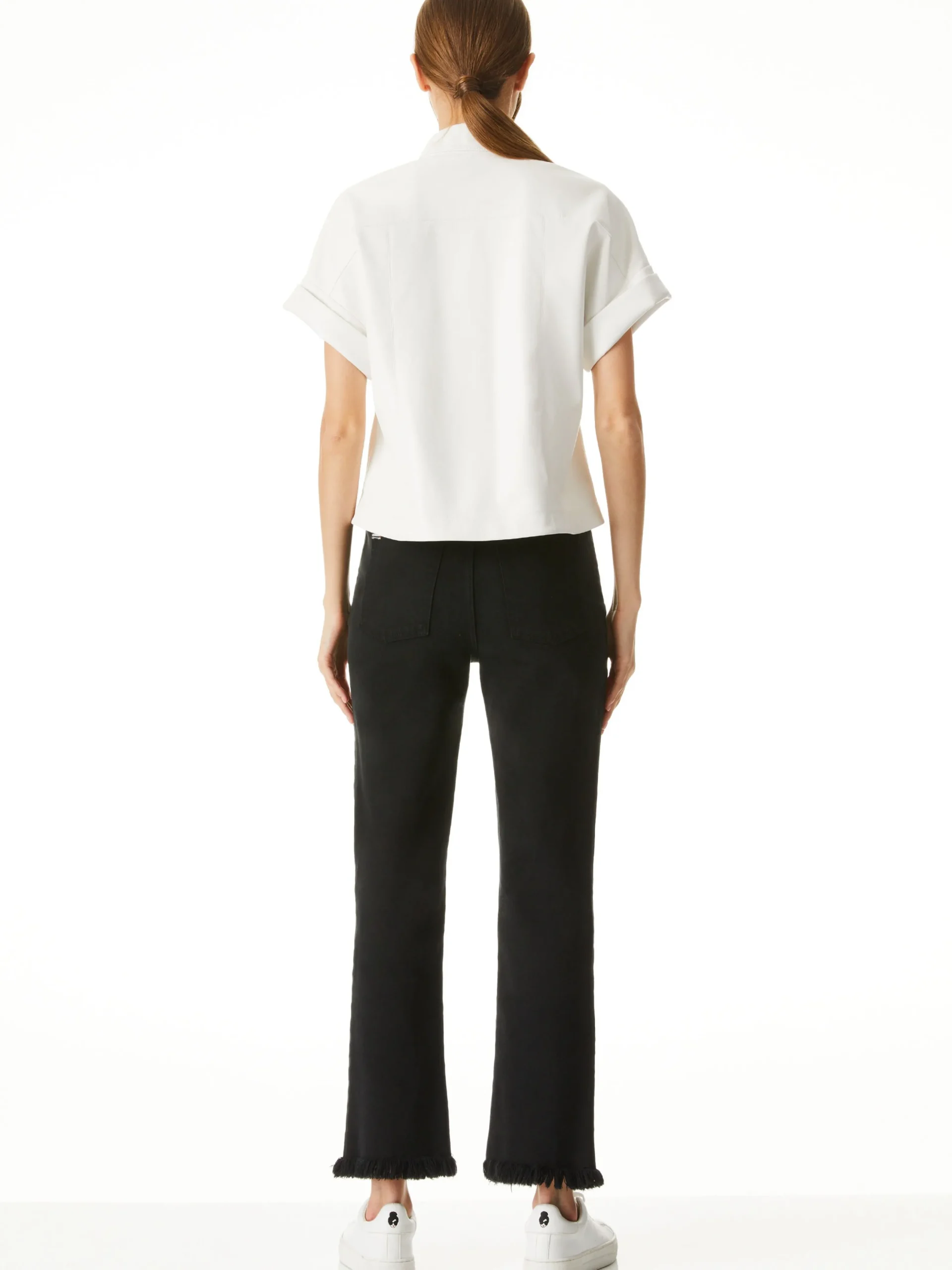 Alice and Olivia VEGAN LEATHER|ESSENTIALS*EDYTH VEGAN LEATHER BUTTON DOWN