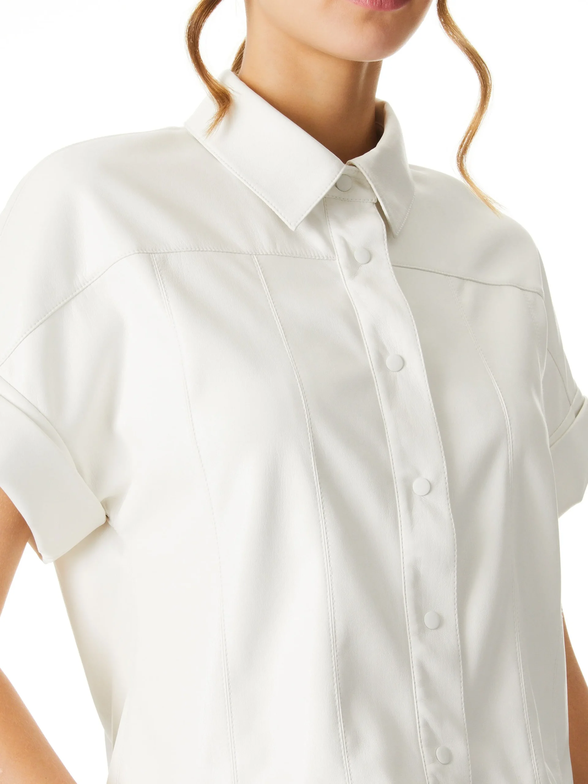 Alice and Olivia VEGAN LEATHER|ESSENTIALS*EDYTH VEGAN LEATHER BUTTON DOWN