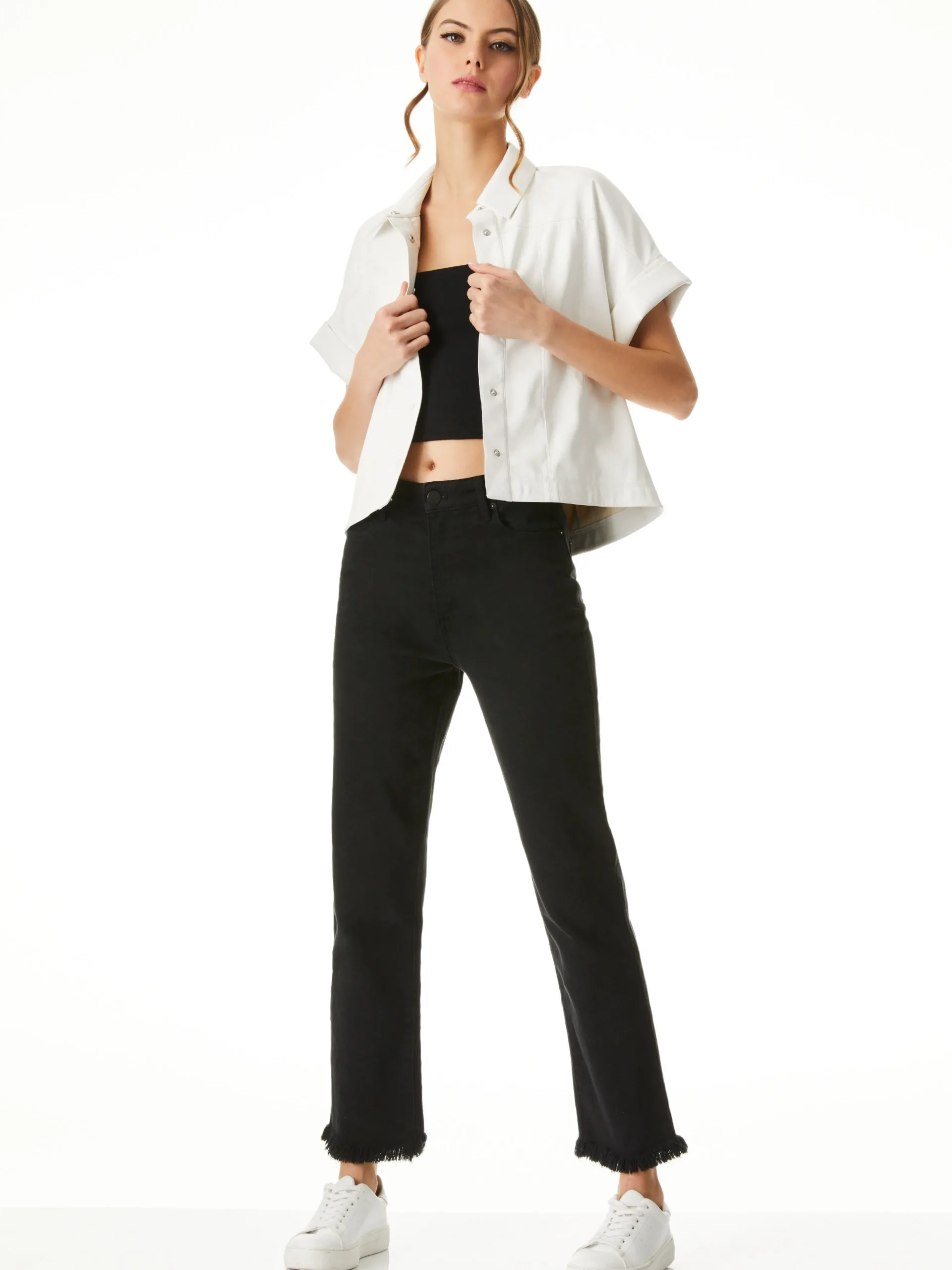 Alice and Olivia VEGAN LEATHER|ESSENTIALS*EDYTH VEGAN LEATHER BUTTON DOWN