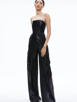 Alice and Olivia VEGAN LEATHER|JUMPSUITS*EMELDA CARGO VEGAN LEATHER JUMPSUIT