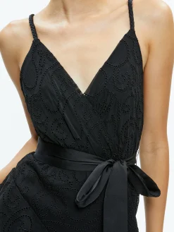 Alice and Olivia MAXI|DRESSES*EMELIA V-NECK EYELET RUFFLE MAXI DRESS