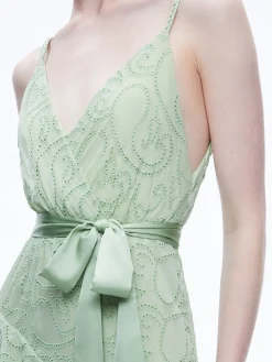 Alice and Olivia GUEST OF|MAXI*EMELIA V-NECK EYELET RUFFLE MAXI DRESS