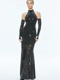 Alice and Olivia GUEST OF|MAXI*FABIOLA EMBELLISHED HALTER NECK GOWN