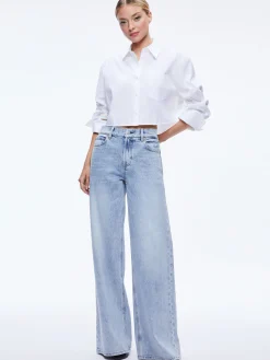 Alice and Olivia ESSENTIALS|THE WORKWEAR EDIT*FINELY CROPPED OVERSIZED BUTTON DOWN SHIRT