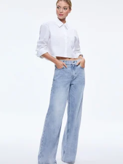 Alice and Olivia ESSENTIALS|THE WORKWEAR EDIT*FINELY CROPPED OVERSIZED BUTTON DOWN SHIRT