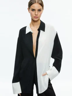 Alice and Olivia STACEY'S FAVORITES|ESSENTIALS*FINELY OVERSIZED BUTTON DOWN SHIRT