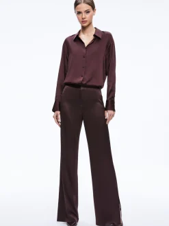Alice and Olivia MATCHING SETS*FINELY OVERSIZED BUTTON DOWN SHIRT + JC WIDE LEG SIDE SLIT PANT