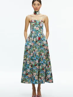 Alice and Olivia GUEST OF|MIDI*GLYNIS SPAGHETTI STRAP SCARF MIDI DRESS