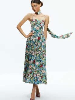 Alice and Olivia GUEST OF|MIDI*GLYNIS SPAGHETTI STRAP SCARF MIDI DRESS