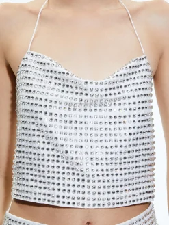 Alice and Olivia TOPS*GRAZI EMBELLISHED TIE BACK CROP TOP