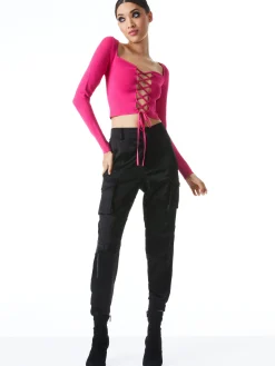 Alice and Olivia TOPS*HILARIA LACE FRONT TOP