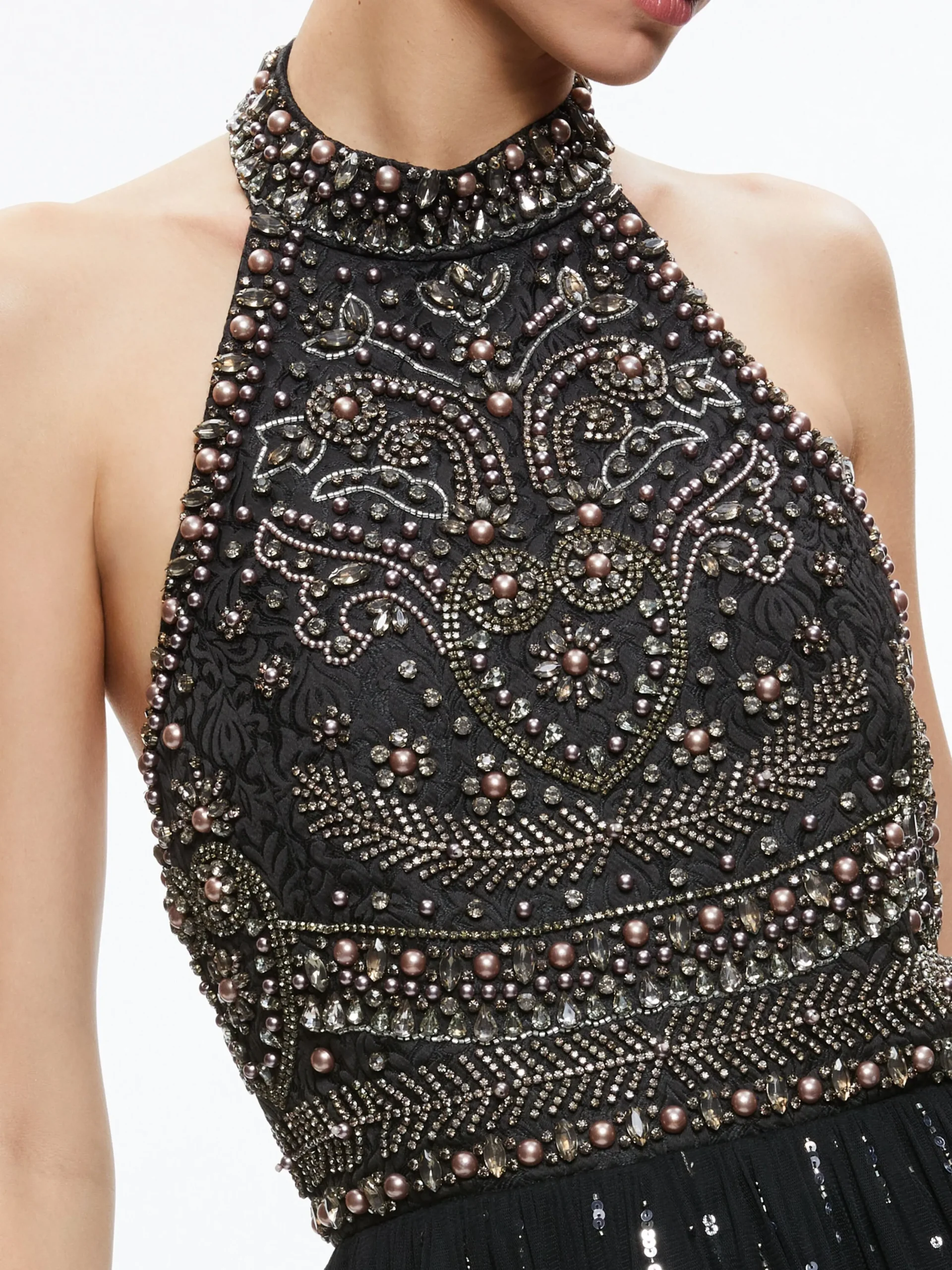Alice and Olivia GUEST OF|MAXI*JAEL EMBELLISHED HALTER NECK MAXI GOWN