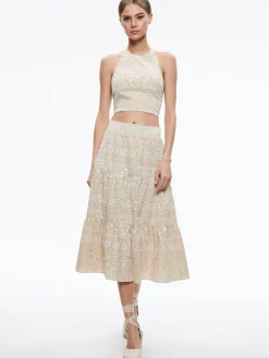 Alice and Olivia TOPS*JAYMEE TIE NECK CROPPED HALTER TOP