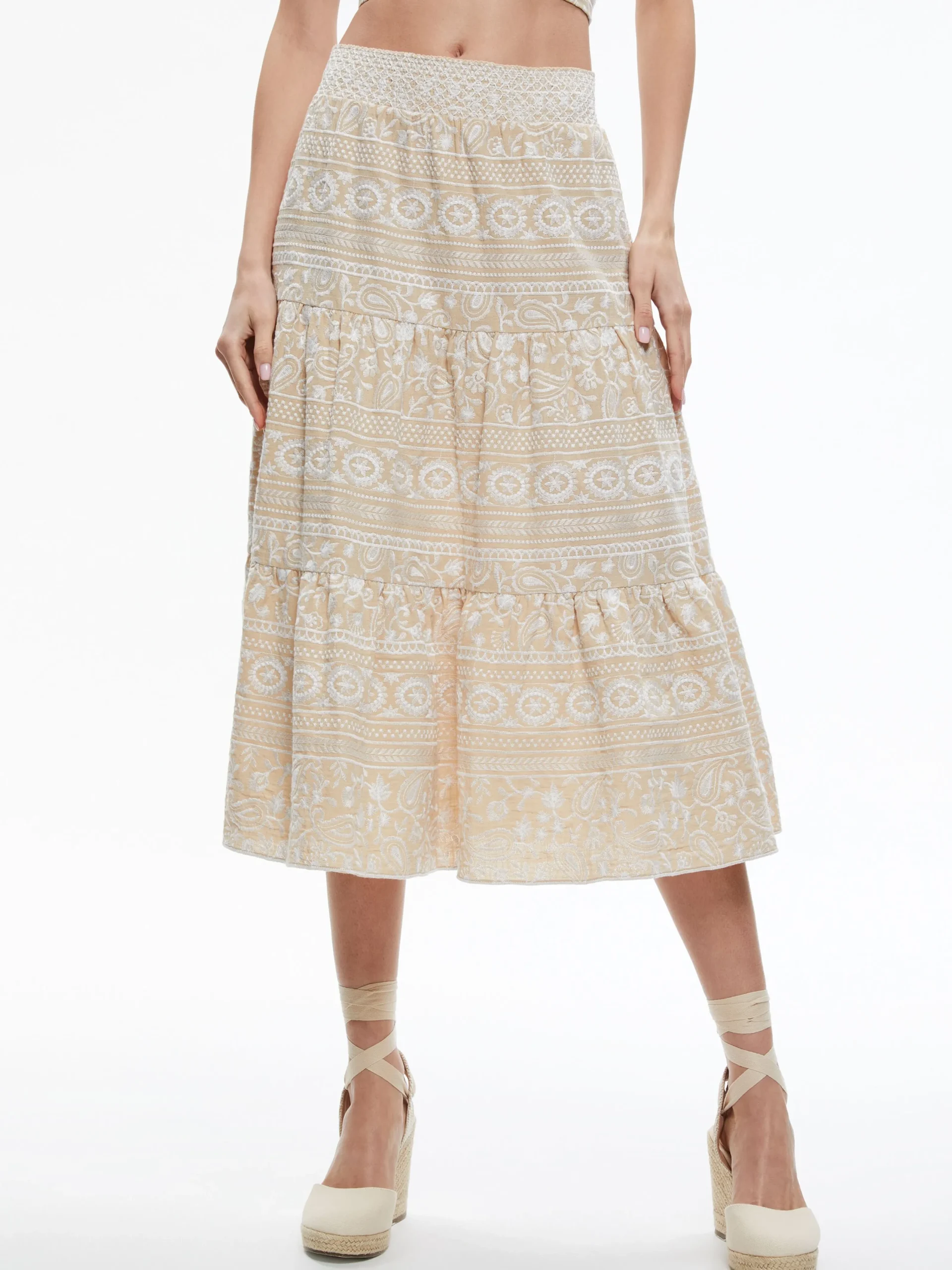 Alice and Olivia MATCHING SETS*JAYMEE TIE NECK CROPPED HALTER TOP + REISE TIERED MIDI SKIRT